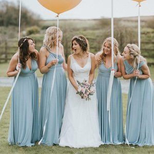 Dusty Blue Long Convertible Wrap Dress